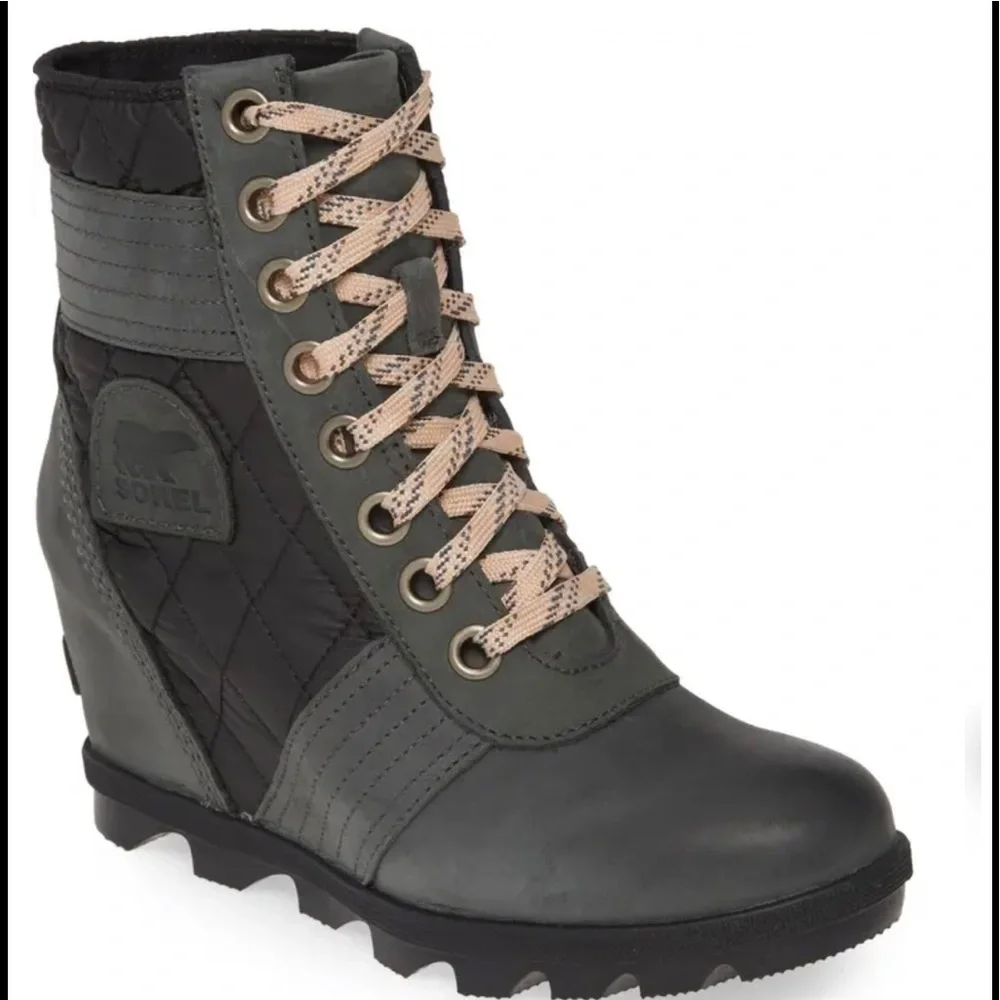 SOREL LEXIE WEDGE WATERPROOF BOOTIES DARK SLATE - Picture 2 of 10